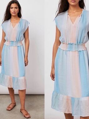 Rails Ashlyn Pastel Watercolor Smocked Waist Linen Blend Dress